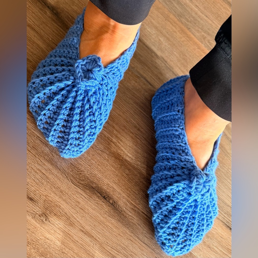 Handmade Blue Knitted Slippers